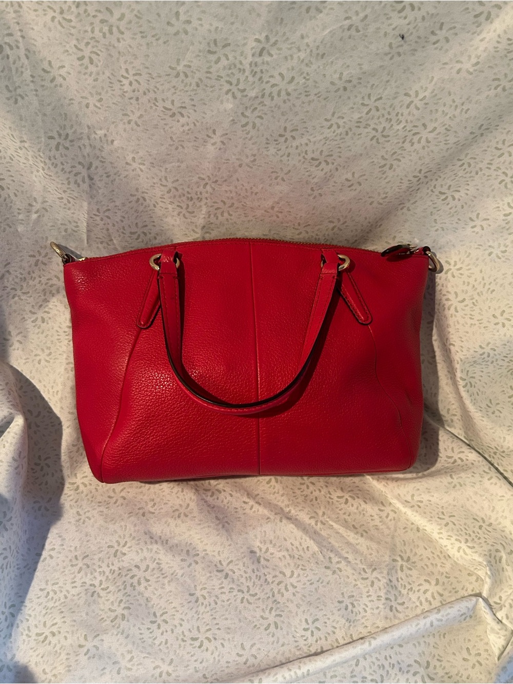Coach Bright Red Pebbled Leather Shoulder Tote - Picture 2 of 10